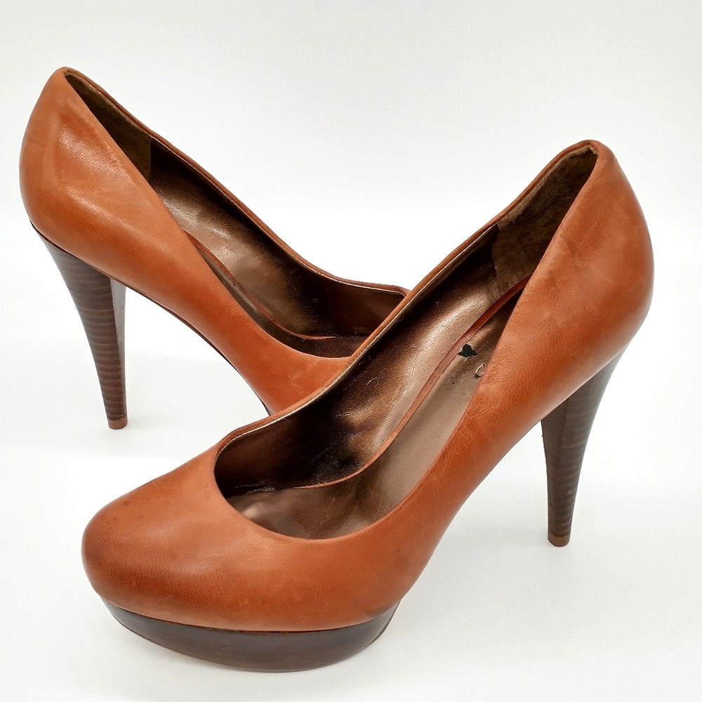 Guess Platform Heels Leather Brown 7.5